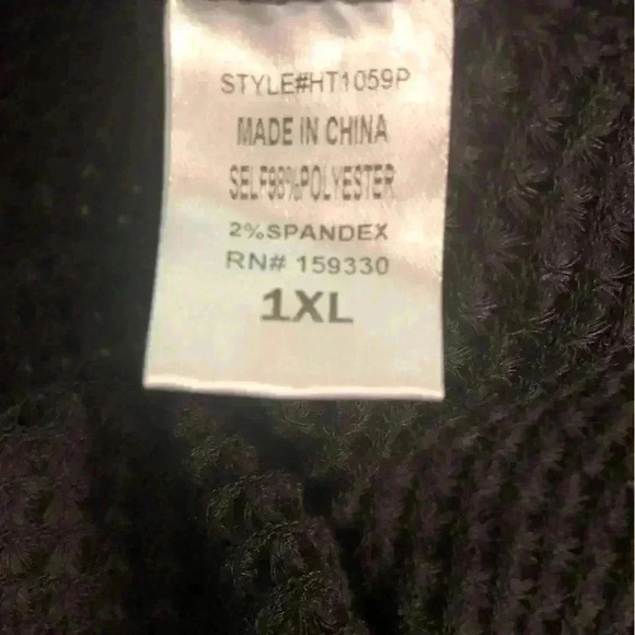 Heyson Womens 1XL Black Open Knit Pebbled Blouse Vneck Stretch - Picture 5 of 5